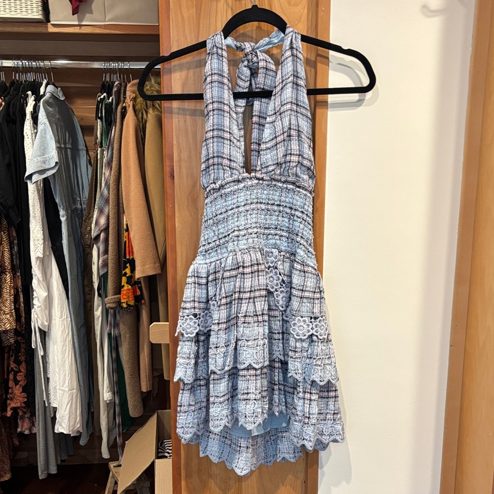 Plaid Lace Halter Mini Dress